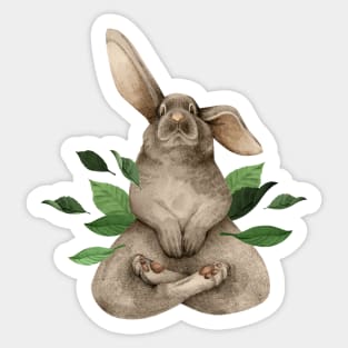 meditating bunny with leaves Sticker